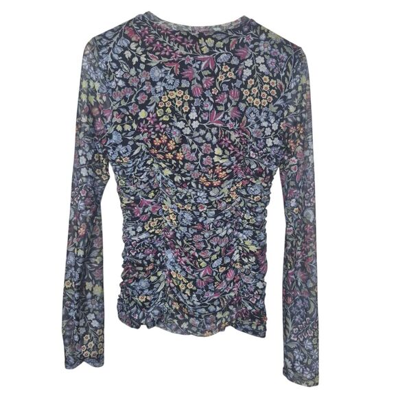 BcbgMaxAzria Fitted Floral Long Sleeve Ruched Top Size Small - Picture 4 of 7